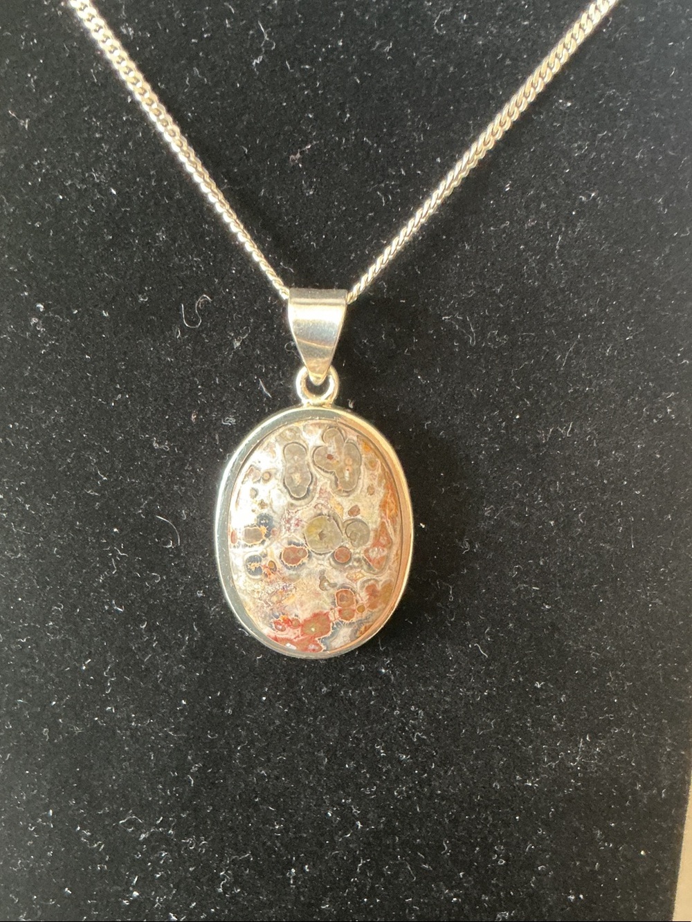 Sterling Silver Multicolor Jasper Oval Pendant Necklace